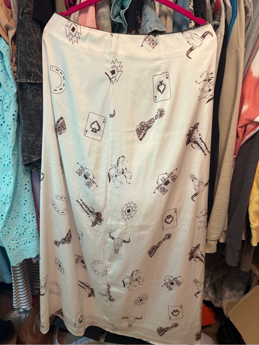 Women's Cream Printed Maxi Skirt